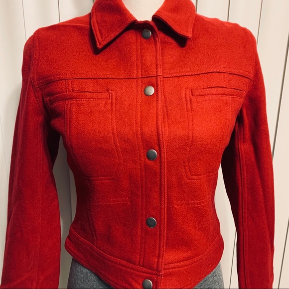 Express Red Collared Snap Button Wool Jacket - Picture 2 of 14